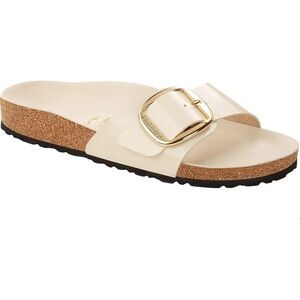 Birkenstock Madrid Big Buckle Slide Sandal in Cream